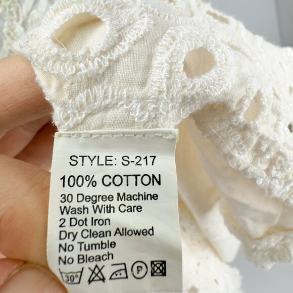 ANTICA SARTORIA Beach Babydoll Eyelet Lace Puffed Sleeves Beaded White Mini OS - Picture 10 of 10